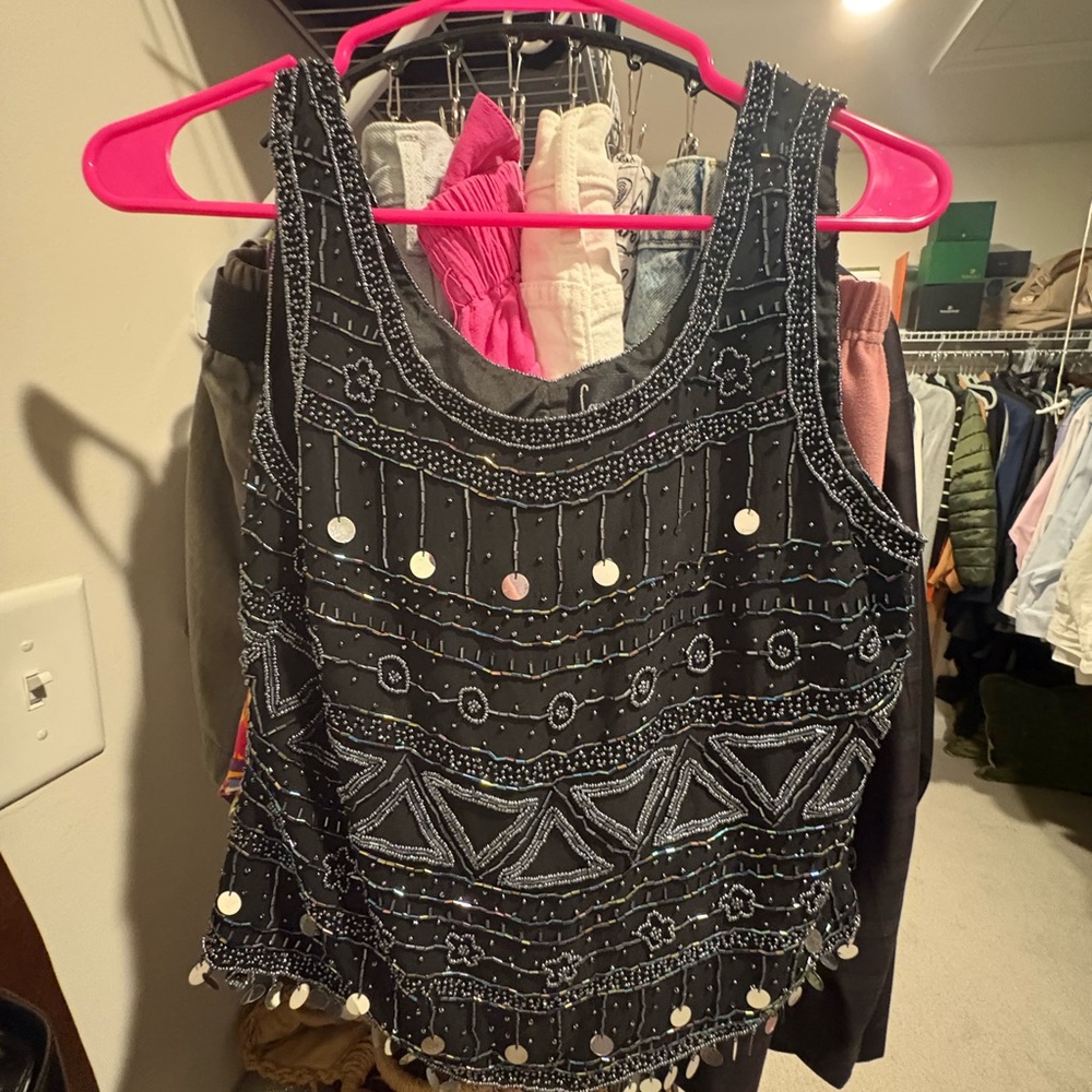 laurence kazar beaded Black Sleeveless Top